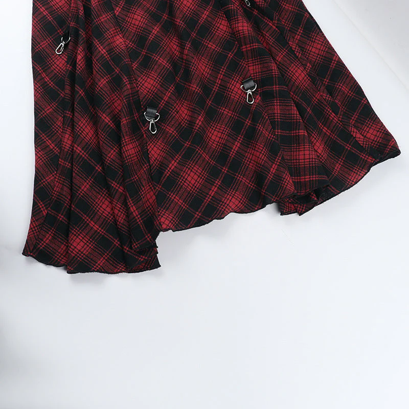 Plaid irregular buckle contrast maxi skirt - Image 7