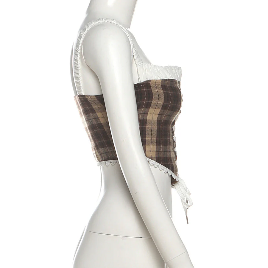 Plaid lace up zip-up cami top - Image 3