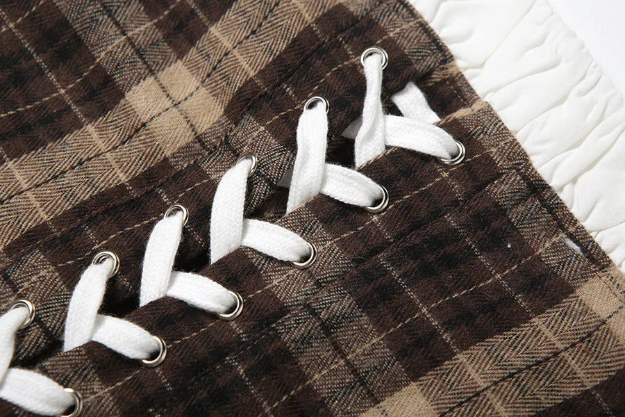 Plaid lace up zip-up cami top - Image 7