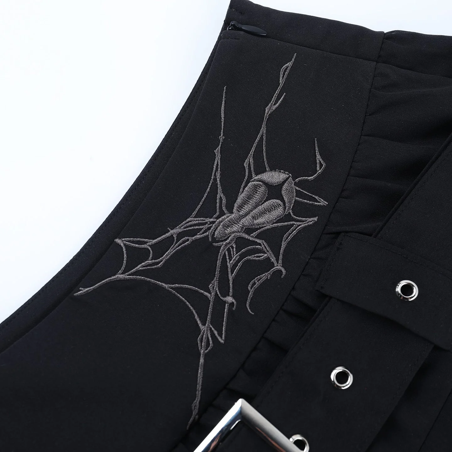 Pleated A line belt embroidery mini skirt - Image 6