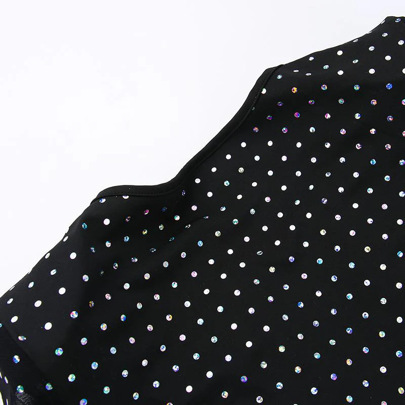 Polka dot contrast hollow out long sleeve mesh midi dress - Image 6