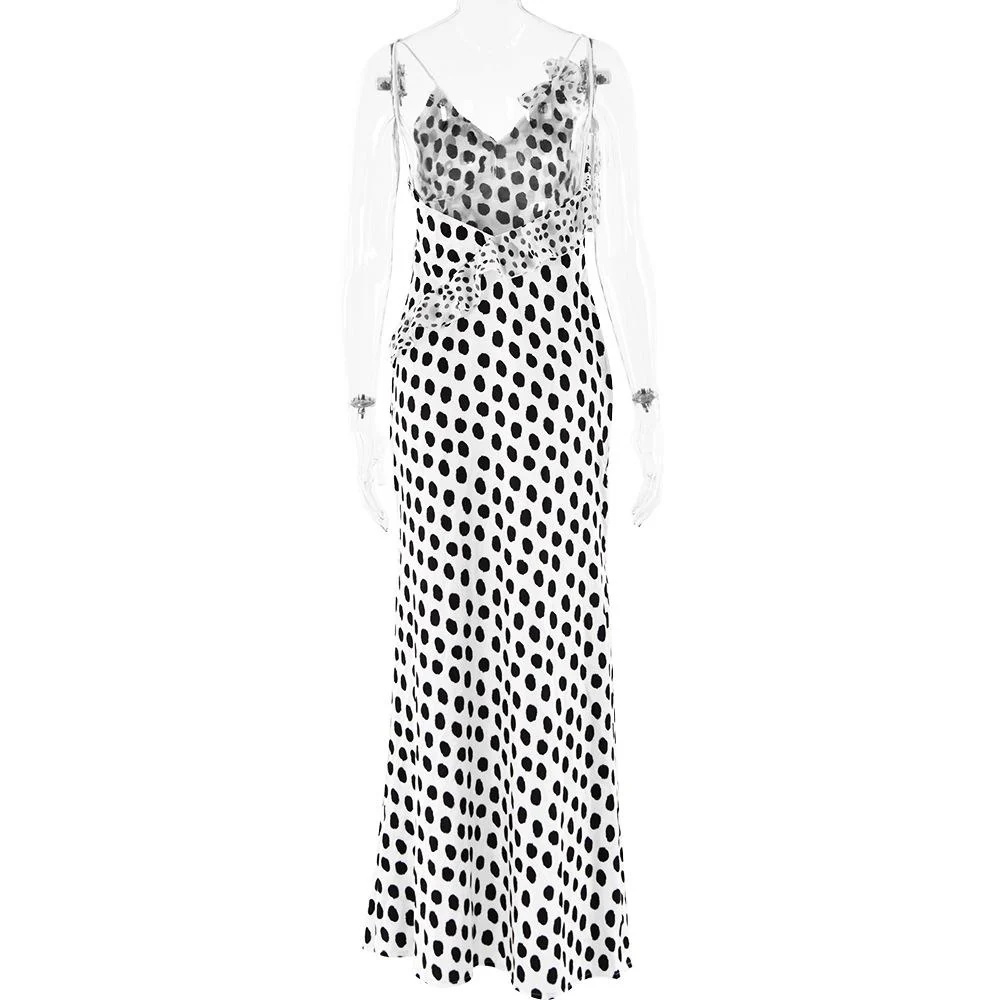 Polka dot flower applique ruffle cami maxi dress - Image 4