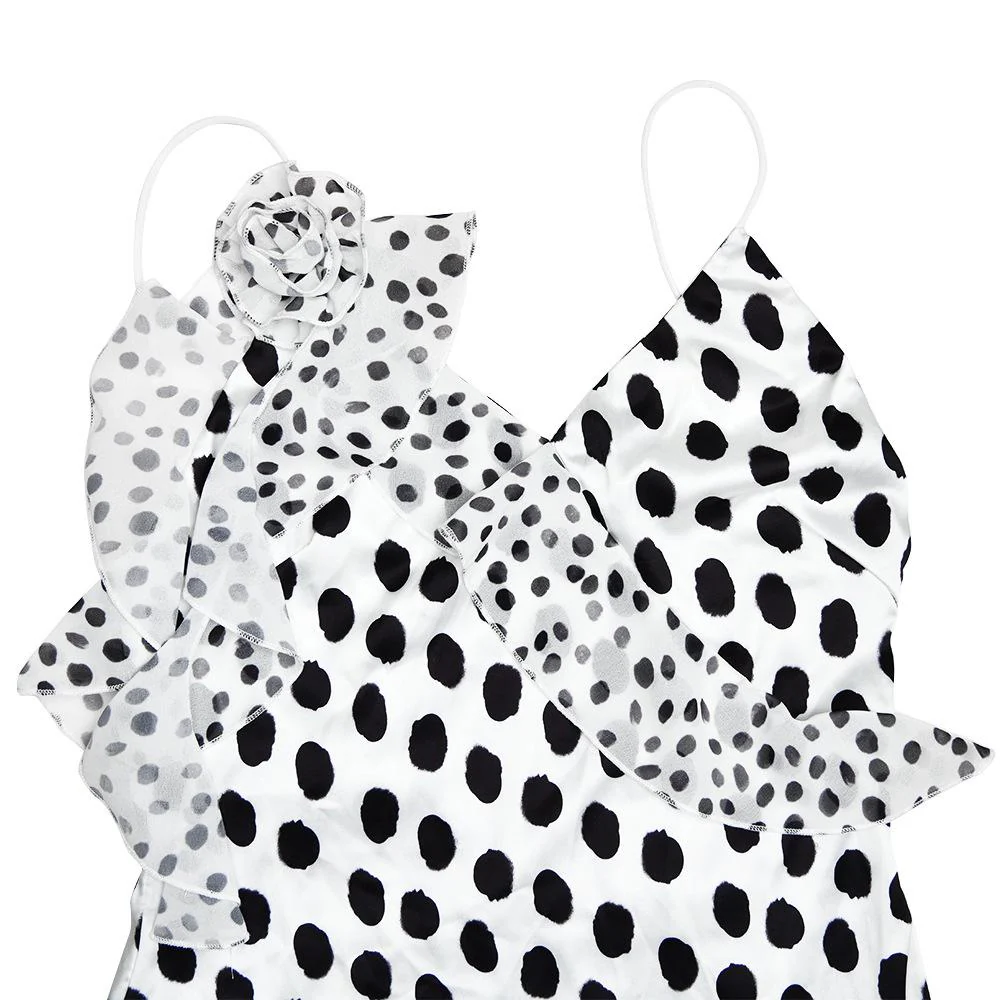 Polka dot flower applique ruffle cami maxi dress - Image 5