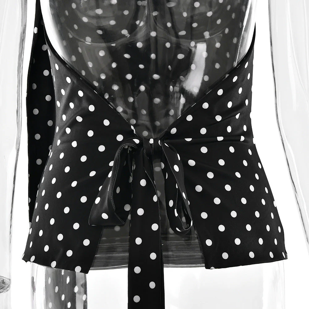 Polka dot halter buckle backless top - Image 5