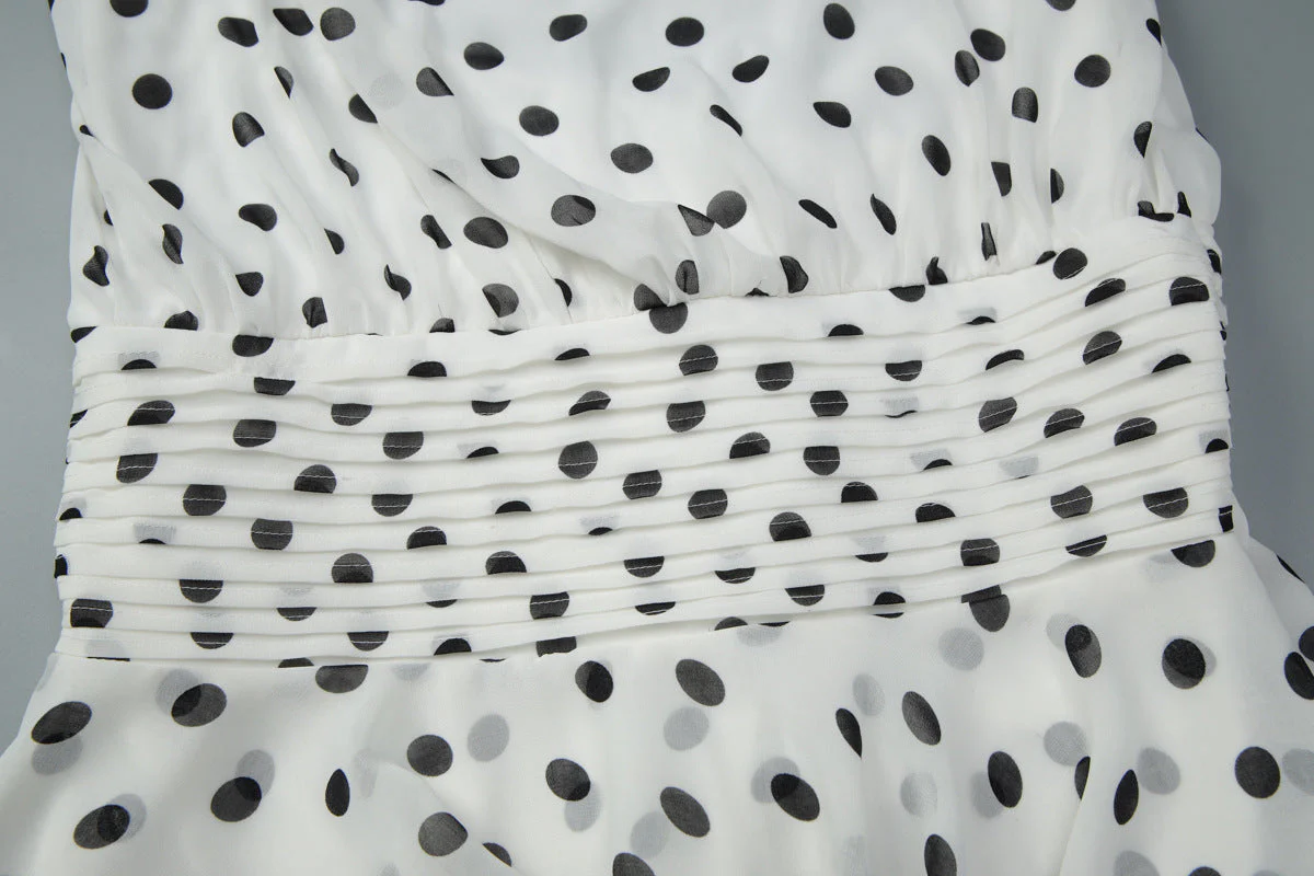 Polka dot halter self tie pleated backless mini dress - Image 6