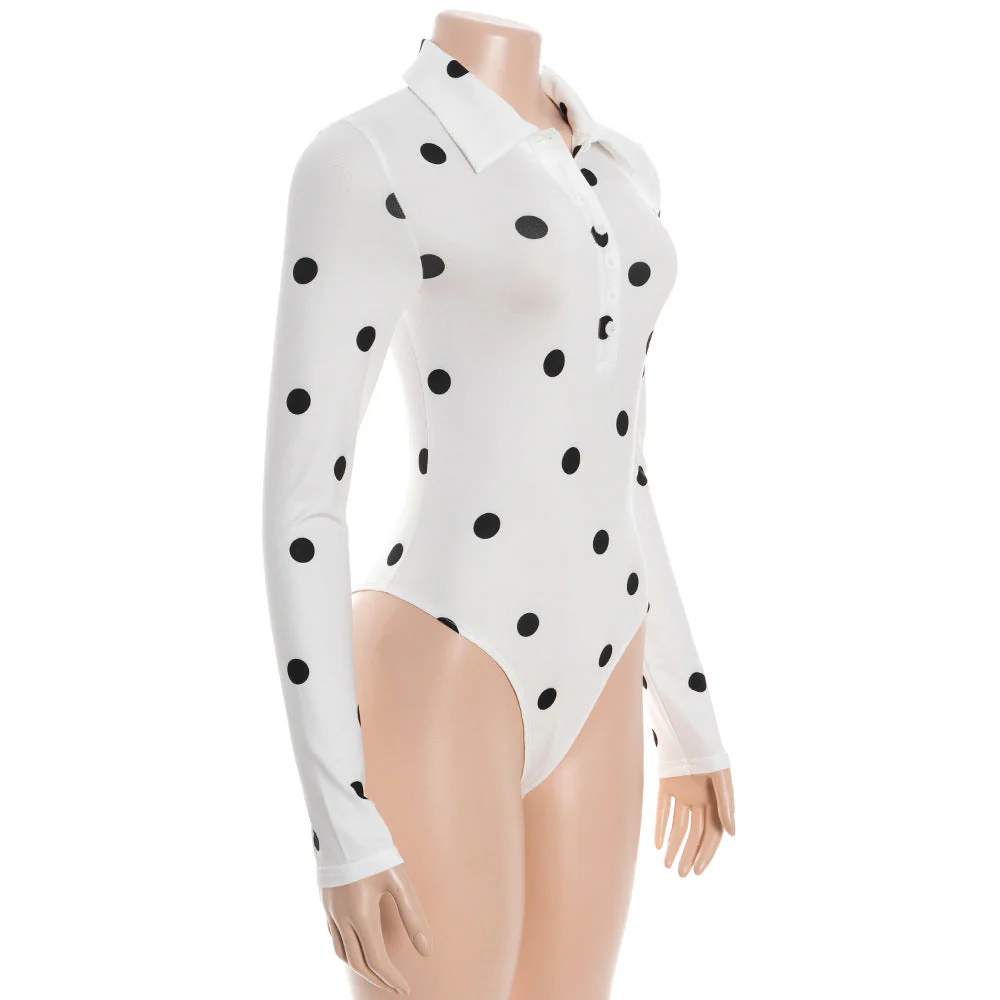 Polka dot long sleeve turnover collar button bodysuit - Image 3