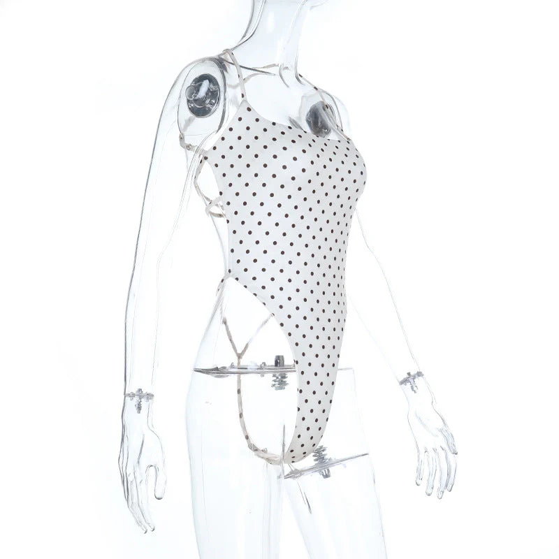 Polka dot u neck cross back backless cami bodysuit - Image 3
