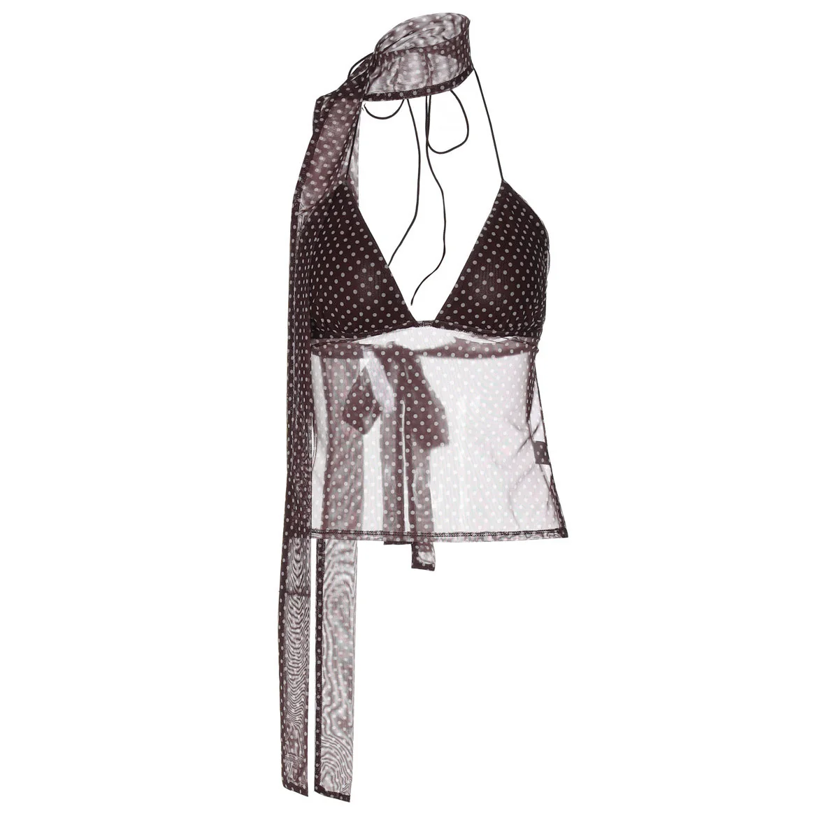 Polka dot v neck halter self tie mesh top - Image 3