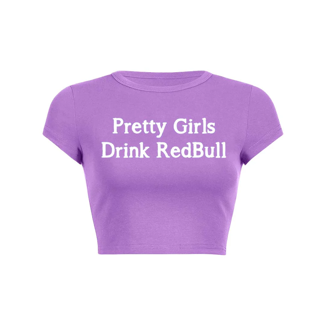 Pretty Girls Drink Redbull Y2K Baby Tee Crop Top - Image 3