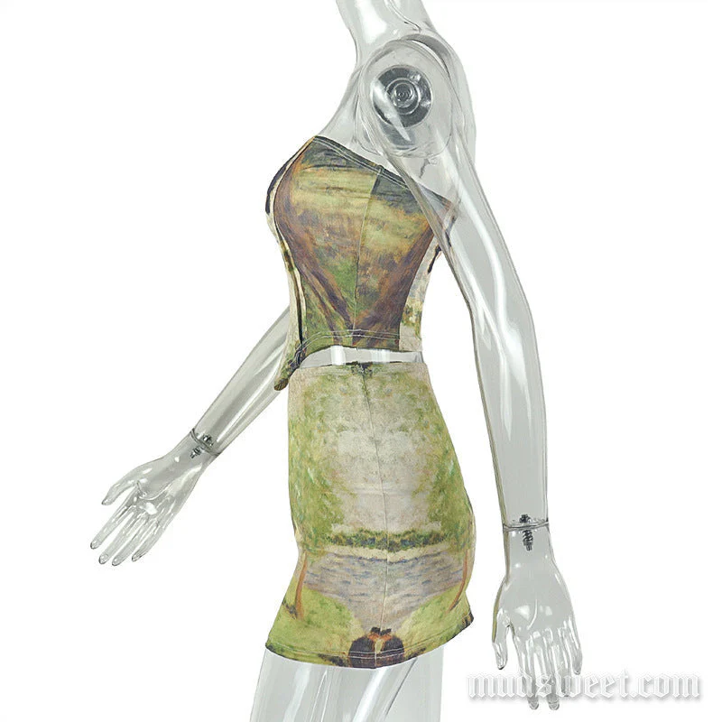 Print contrast backless tube mini skirt set - Image 3