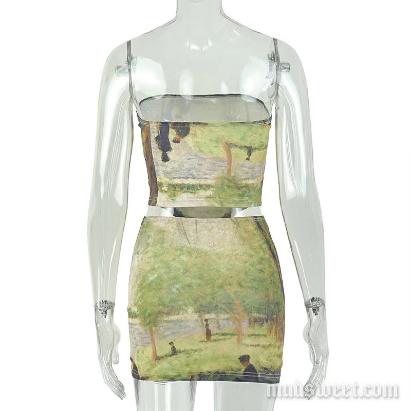 Print contrast backless tube mini skirt set - Image 4