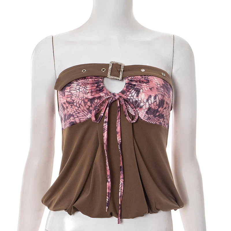 Print hollow out buckle tube top - Image 2