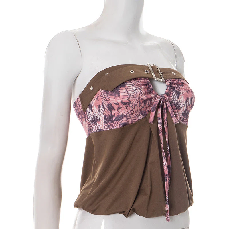 Print hollow out buckle tube top - Image 3