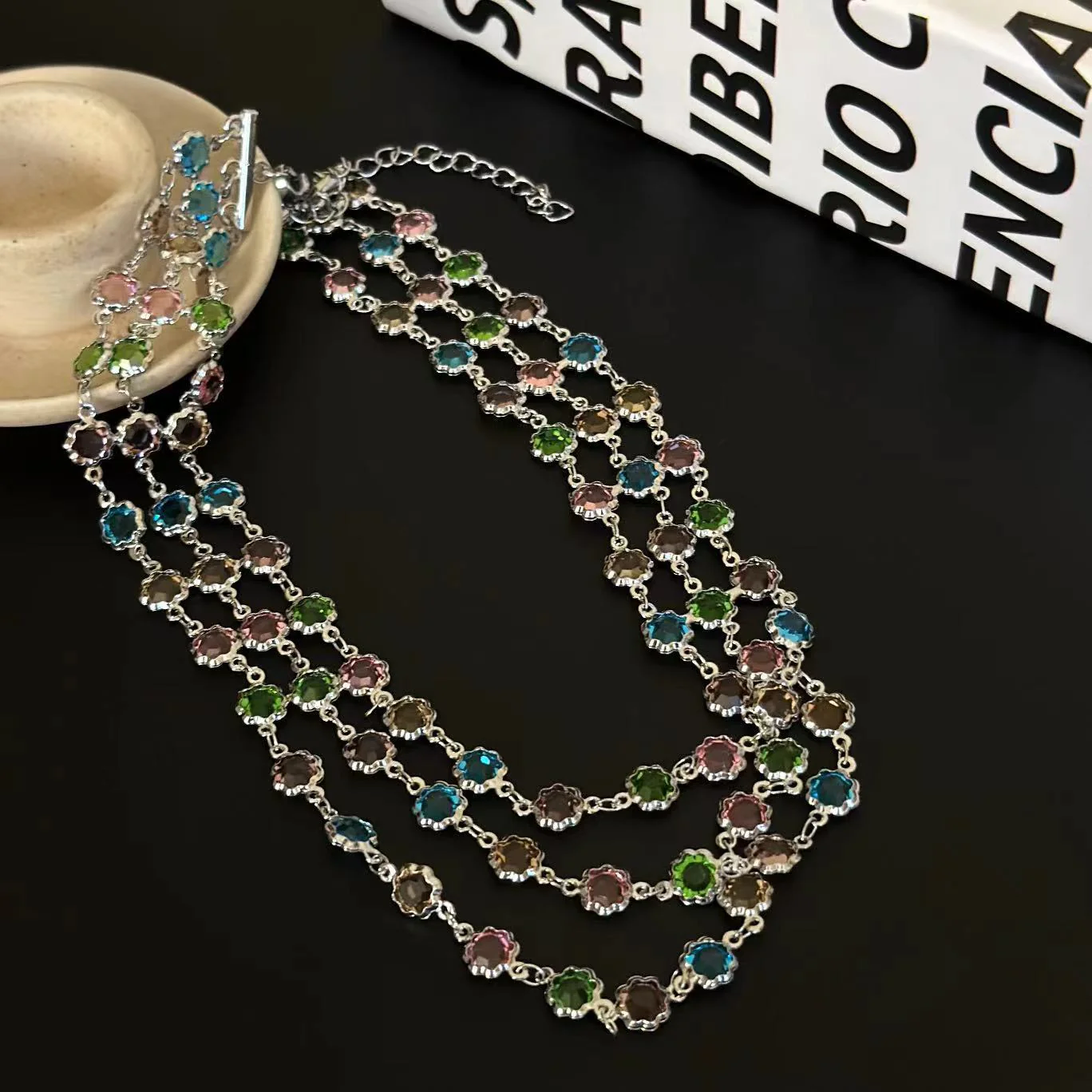 Multicolor layered crystal beaded necklace - Image 2