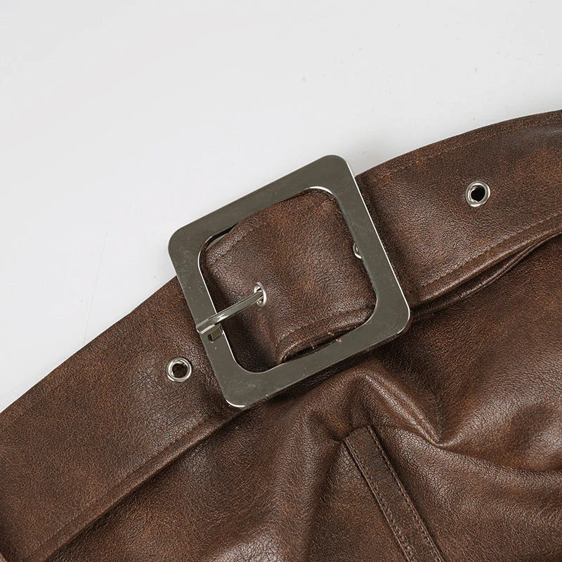PU leather lace up buckle tube top - Image 8