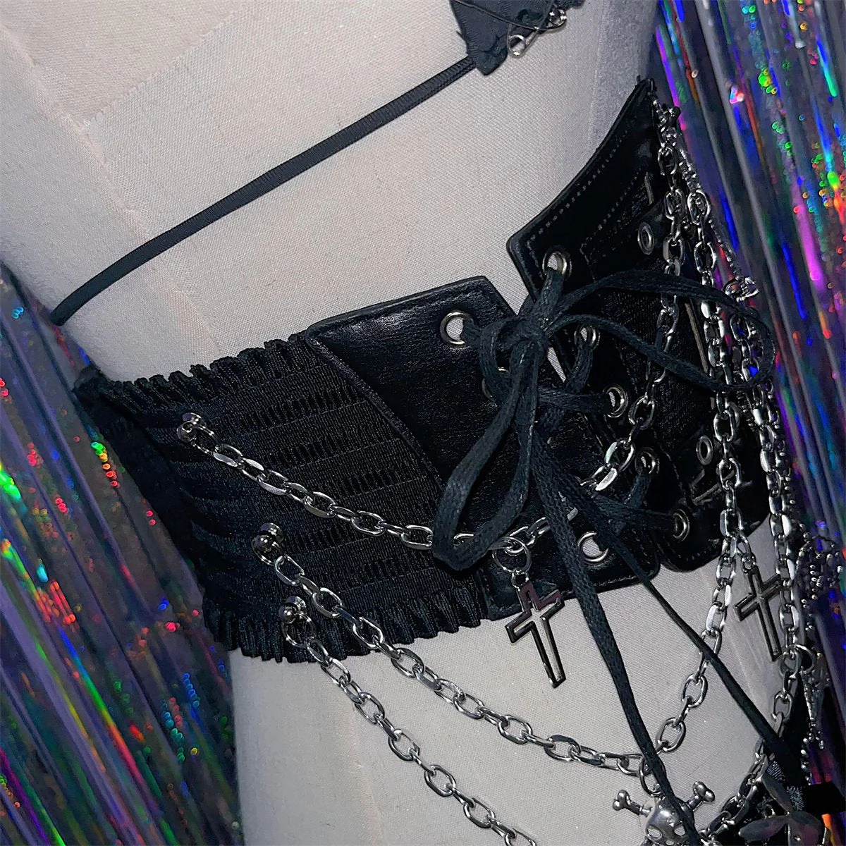 PU leather metal chain cross applique waist chain - Image 3