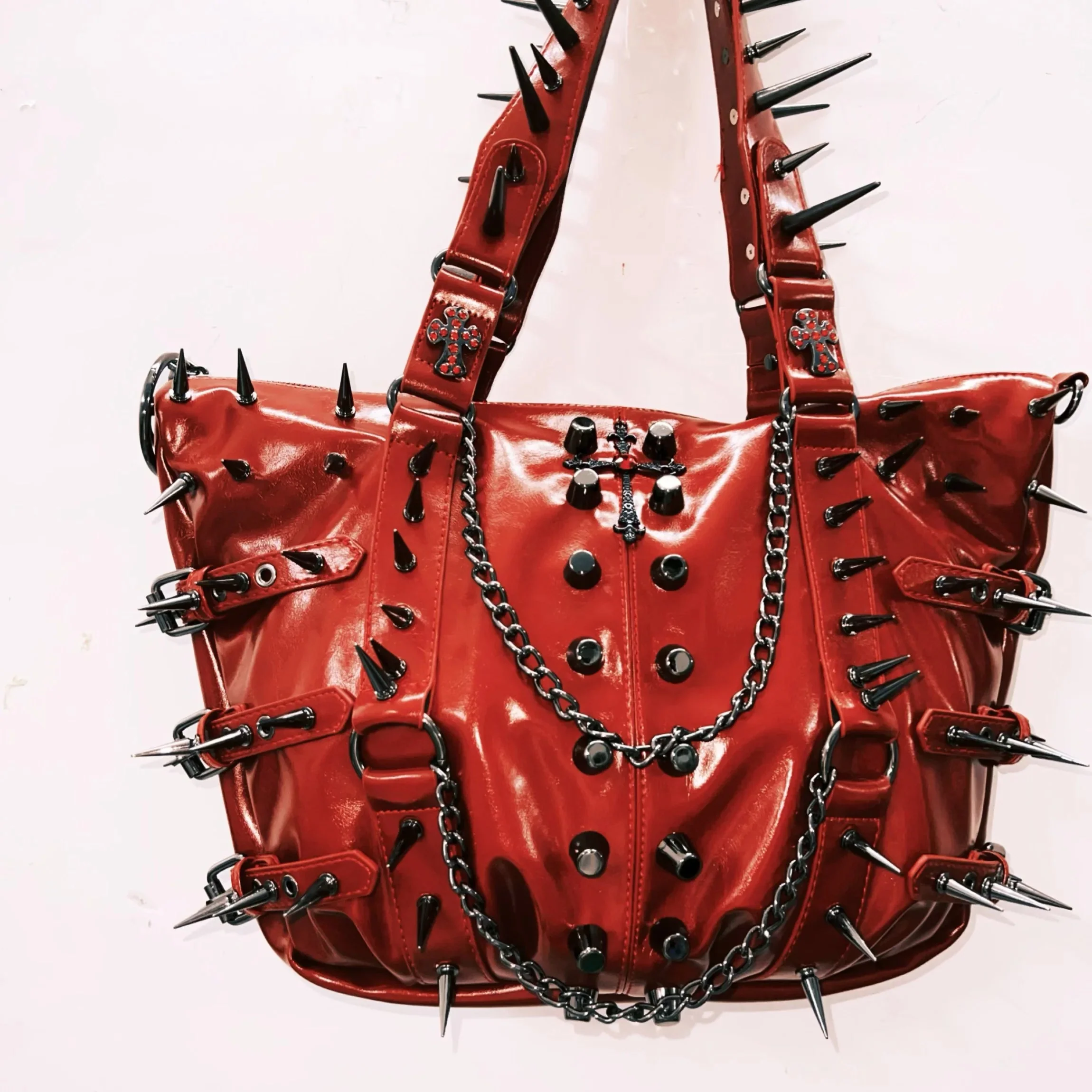 PU leather rivet metal chain handbag - Image 3