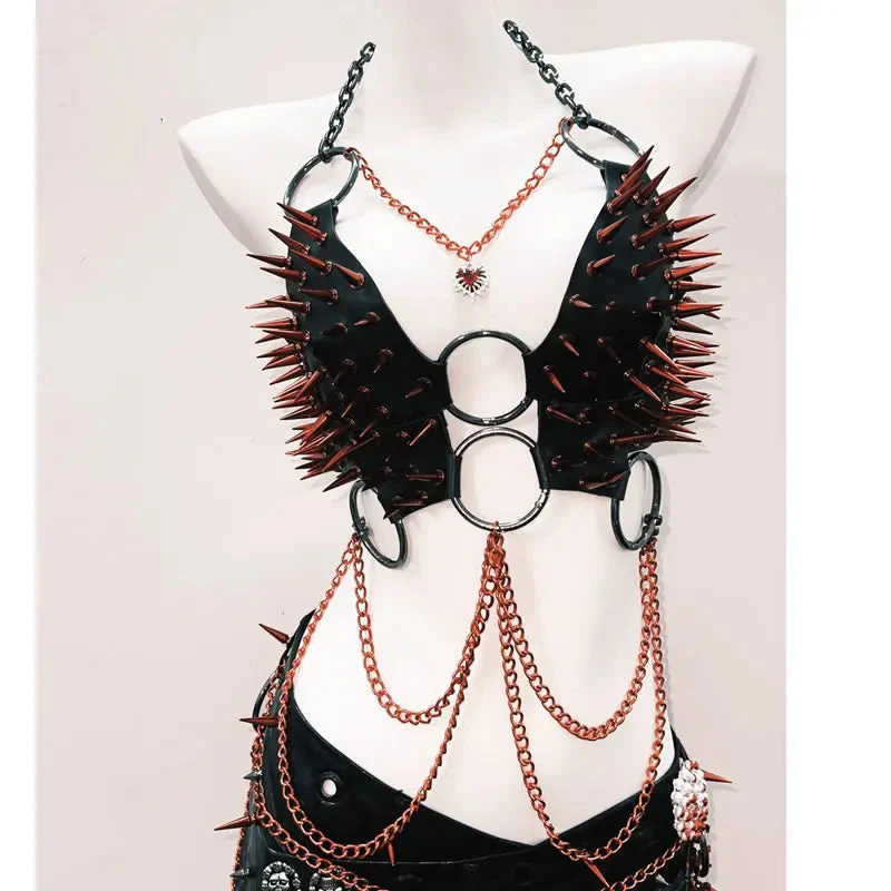 PU leather rivet o ring metal chain top - Image 3
