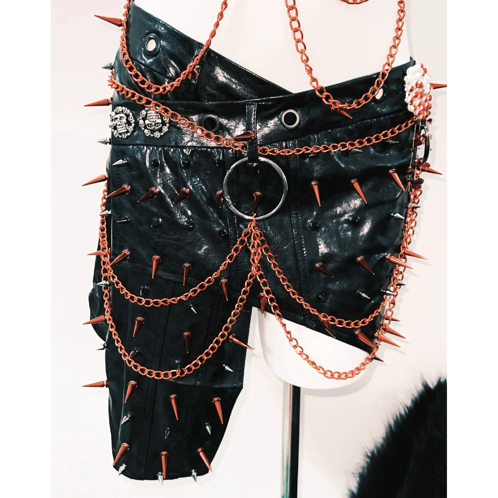 PU leather rivet o ring metal chain top - Image 4