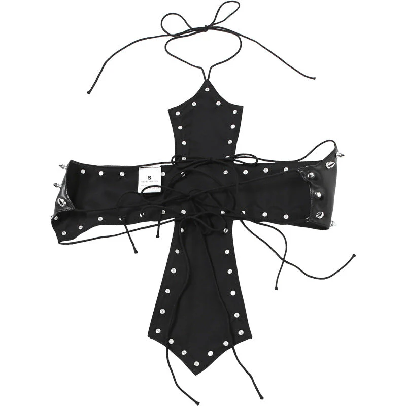 PU leather rivet self tie halter top - Image 4