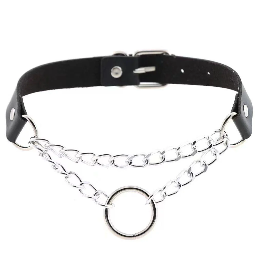 PU leather rivet o ring metal chain necklace - Image 11