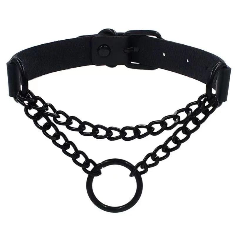 PU leather rivet o ring metal chain necklace - Image 12