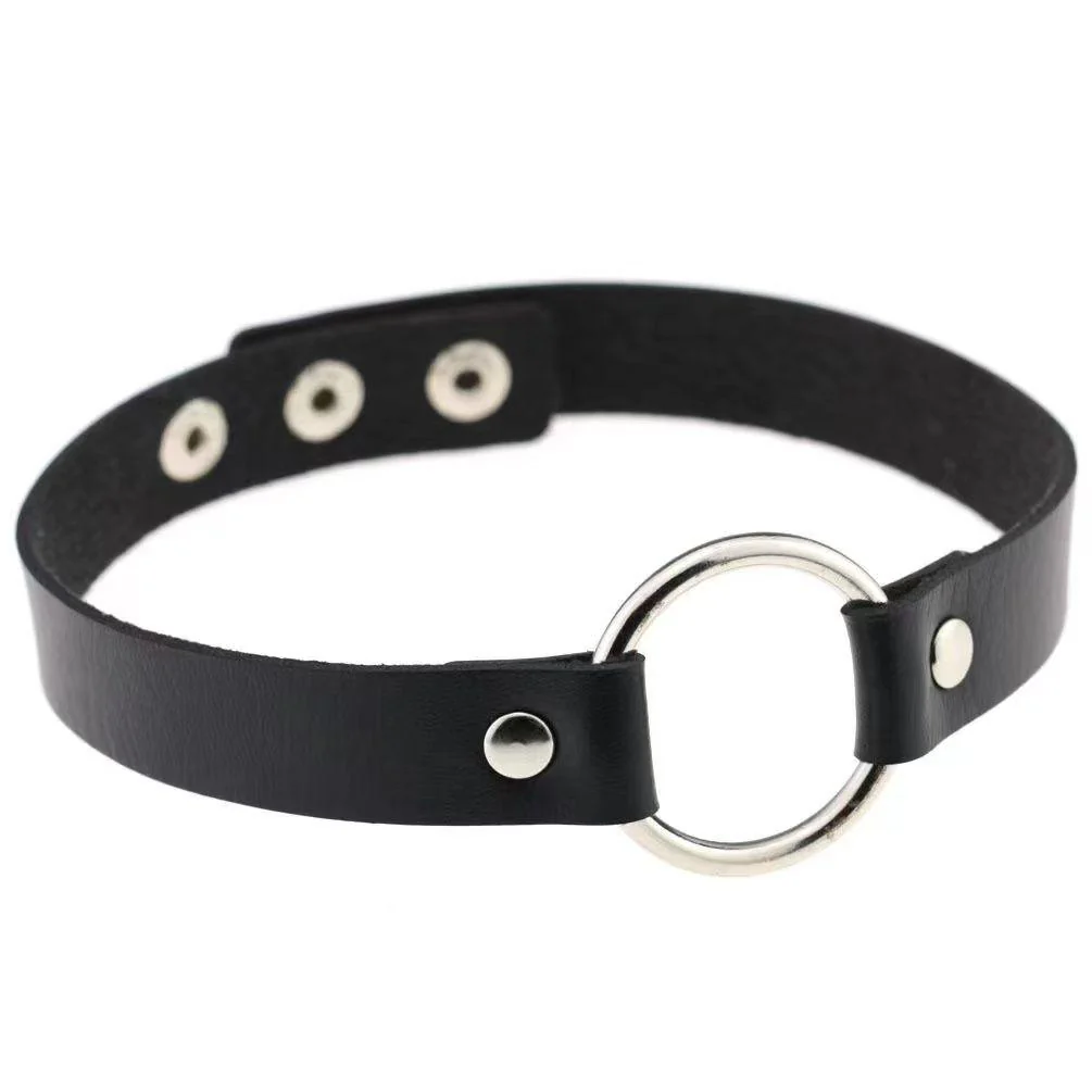 PU leather rivet o ring metal chain necklace - Image 23