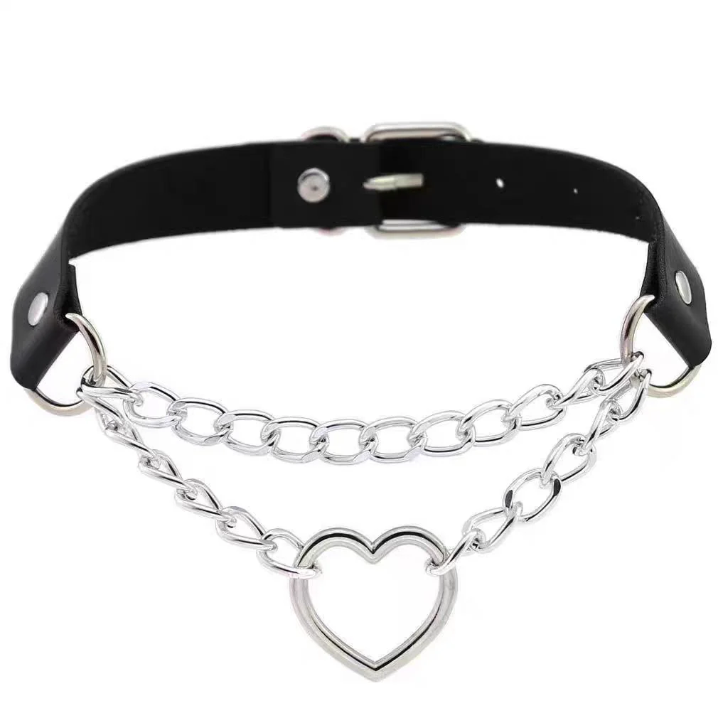 PU leather rivet o ring metal chain necklace - Image 25