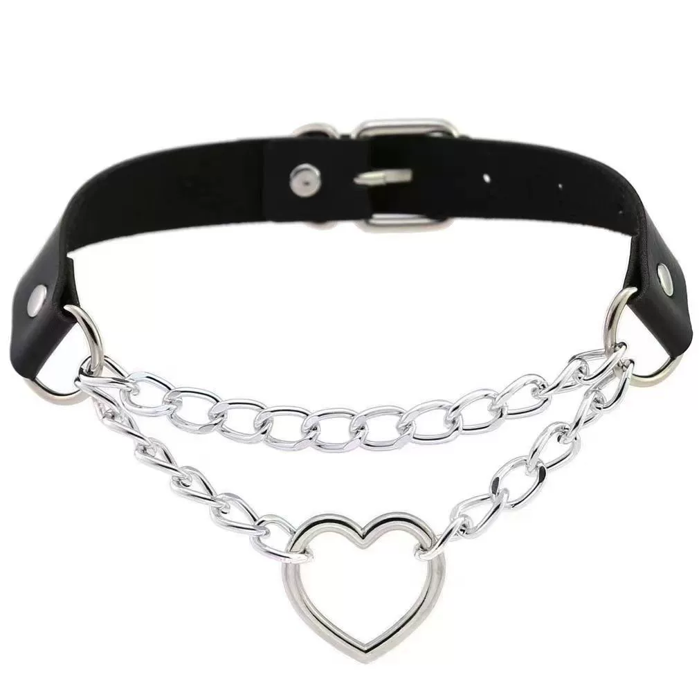 PU leather rivet o ring metal chain necklace - Image 28