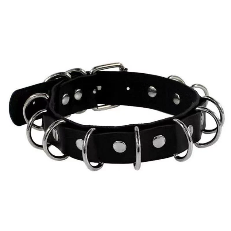 PU leather rivet o ring metal chain necklace - Image 4