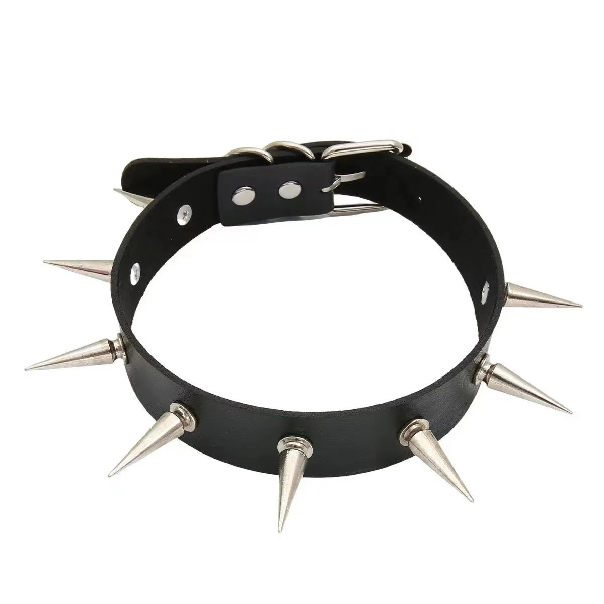 PU leather rivet o ring metal chain necklace - Image 5