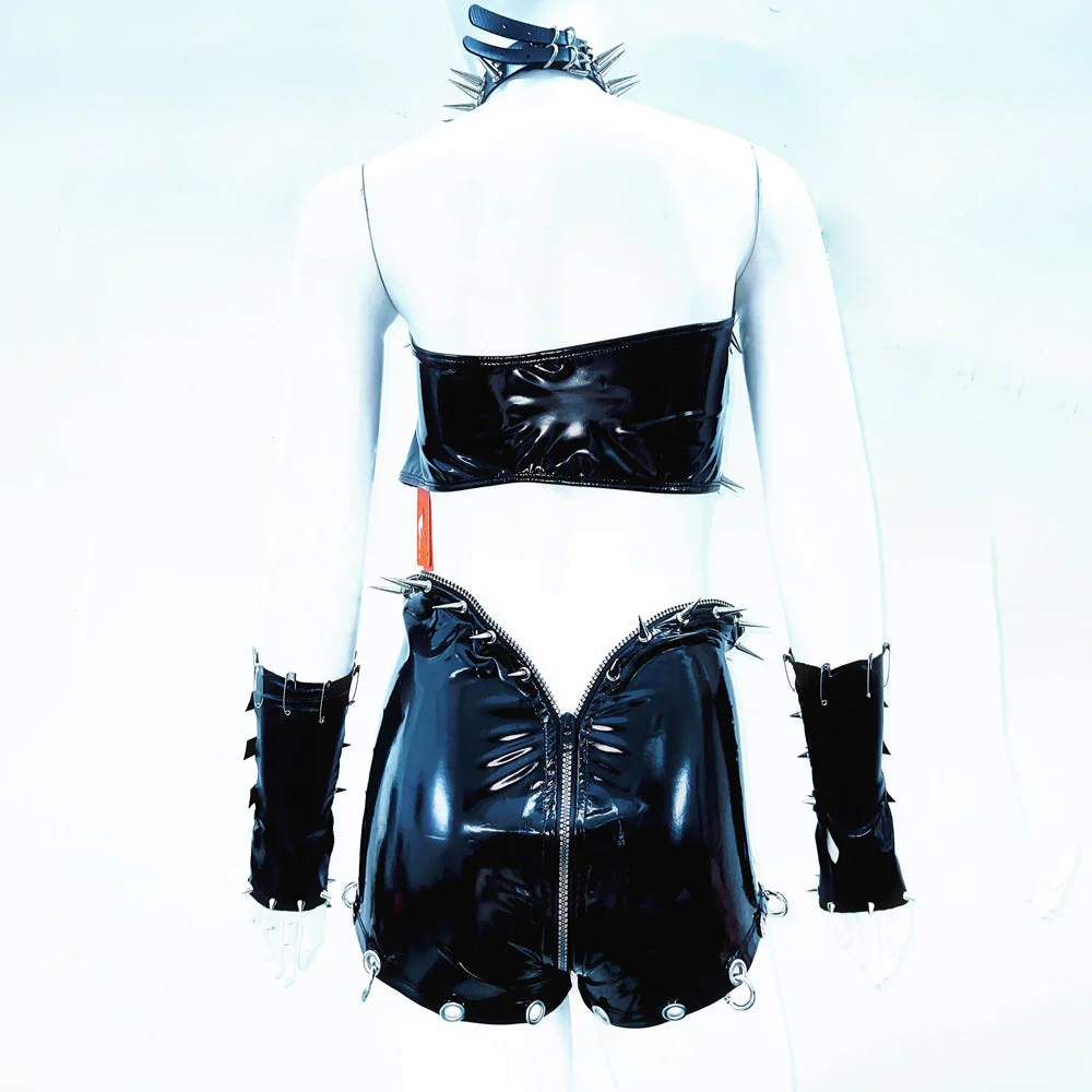 PU leather zip-up o ring rivet applique tube top - Image 7