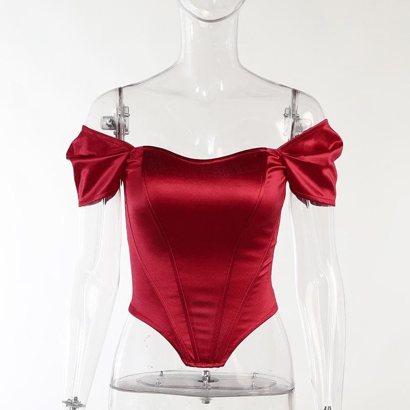 Puff short sleeve low-cut satin corset top fairycore Ethereal Fashion - Image 2