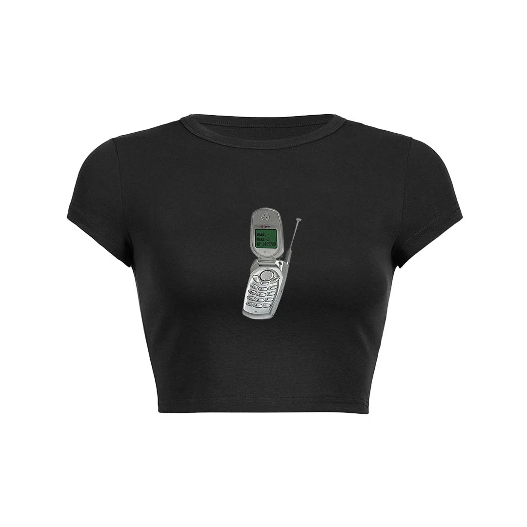 Retro Call Crop Top Baby Tee