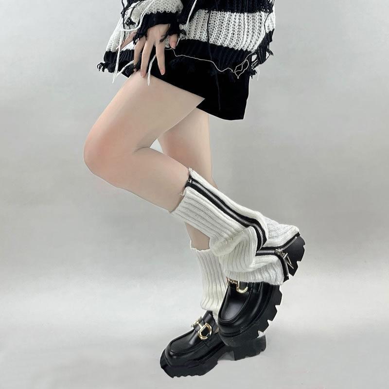 Ribbed contrast zip-up stockings - Image 3