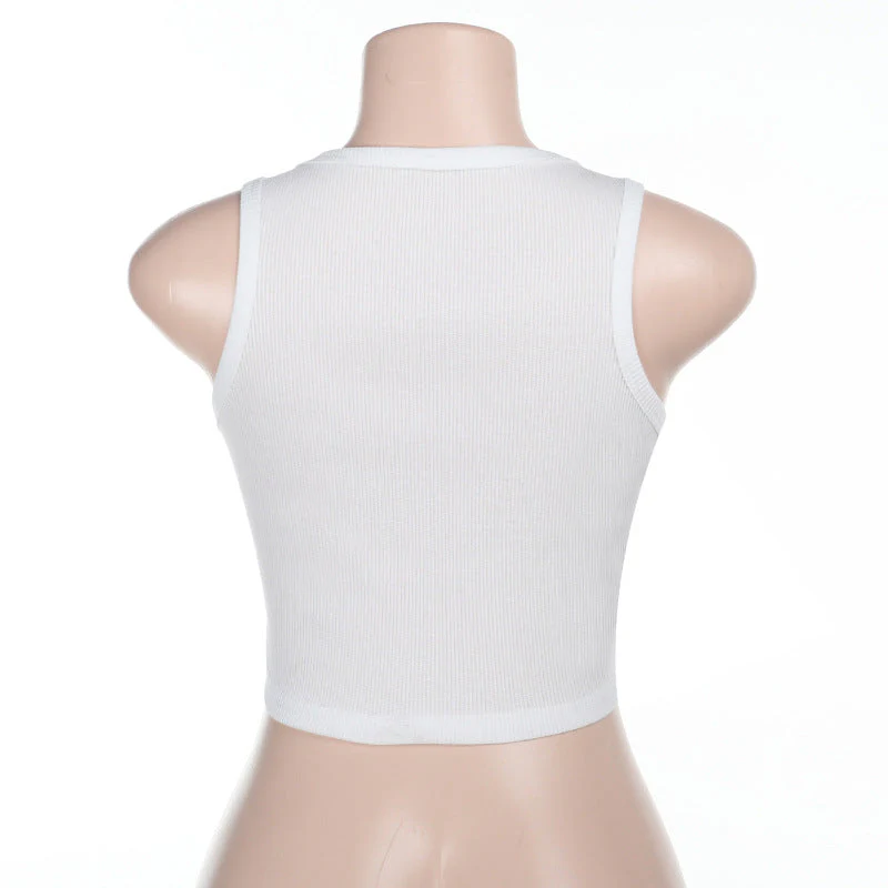 Ribbed round neck letter print contrast crop top - Image 4