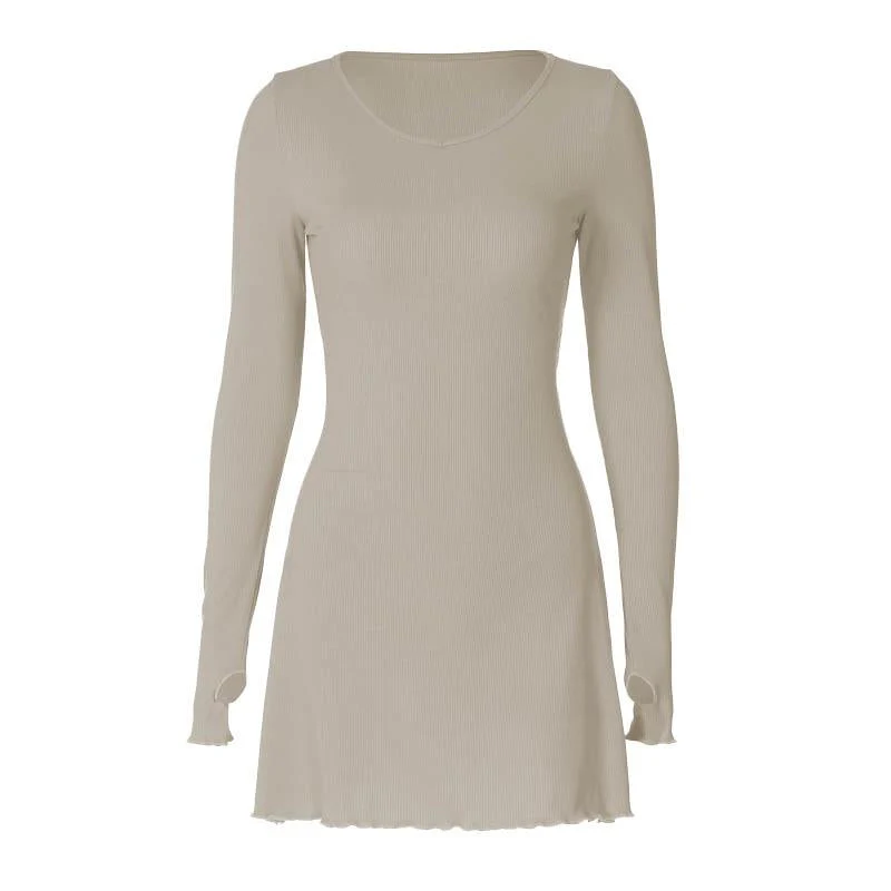 Ribbed solid long sleeve gloves lace up ruffle mini dress - Image 10