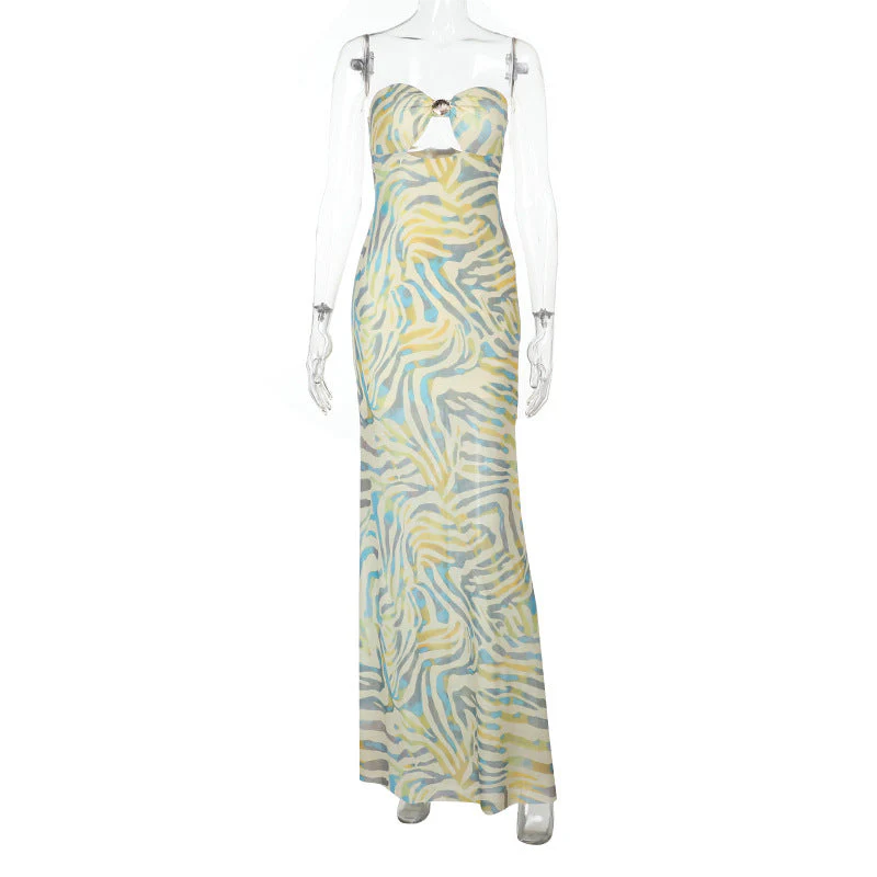 Ripple print hollow out mesh tube maxi dress - Image 2