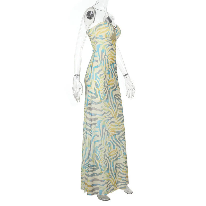 Ripple print hollow out mesh tube maxi dress - Image 3