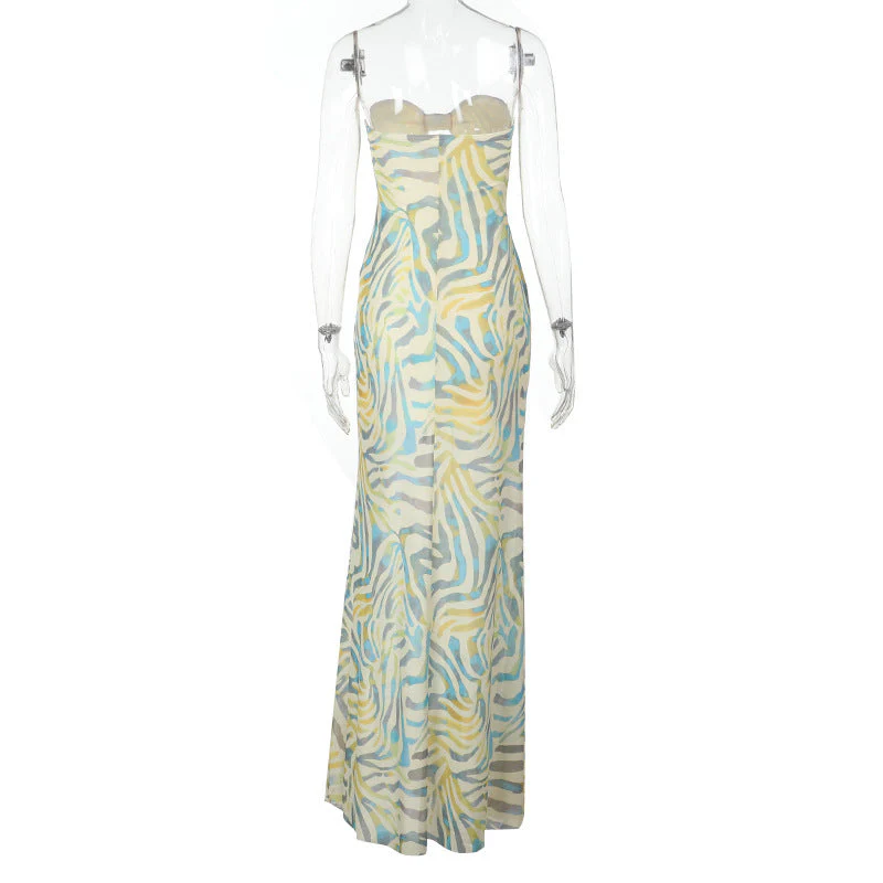Ripple print hollow out mesh tube maxi dress - Image 4