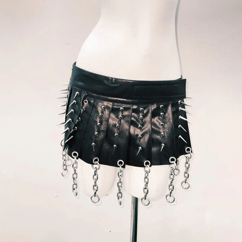Rivet halter self tie pleated belt mini skirt set - Image 6