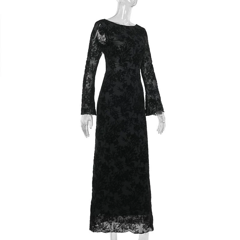 Round neck long sleeve self tie flower print maxi dress - Image 3