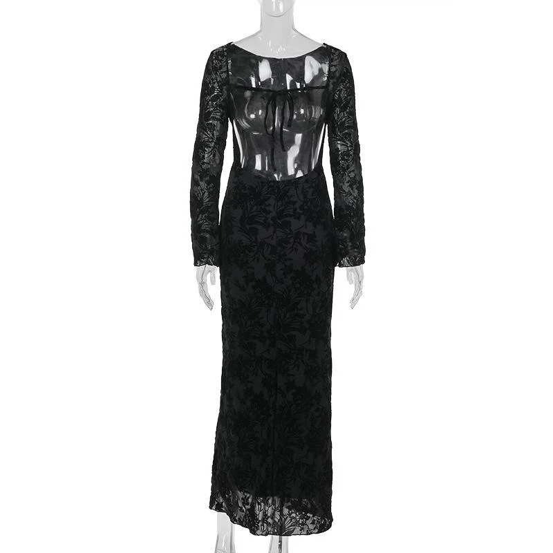 Round neck long sleeve self tie flower print maxi dress - Image 4