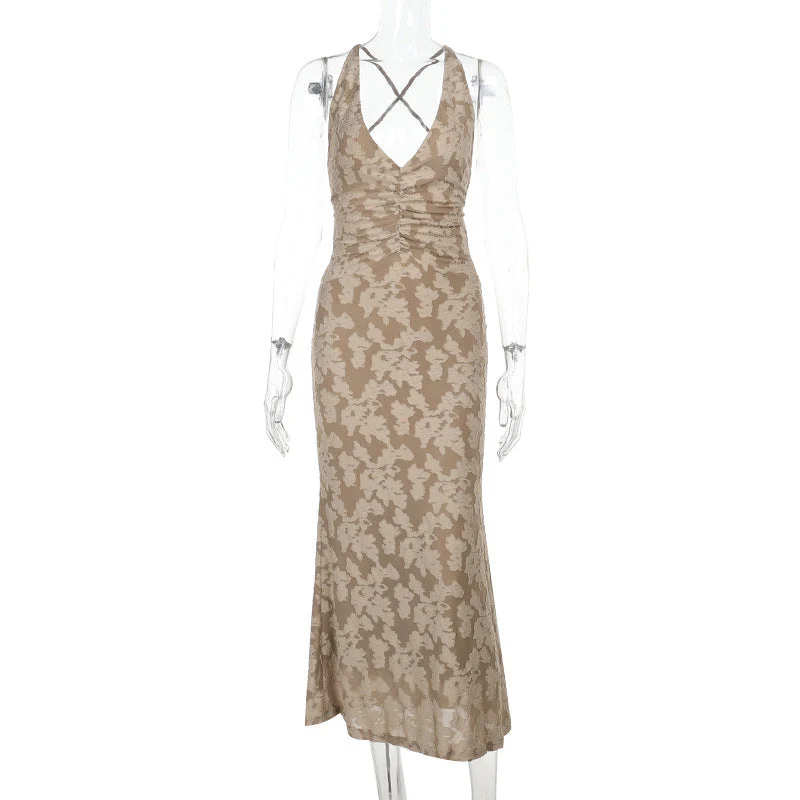 Ruched cross back self tie v neck maxi dress - Image 2