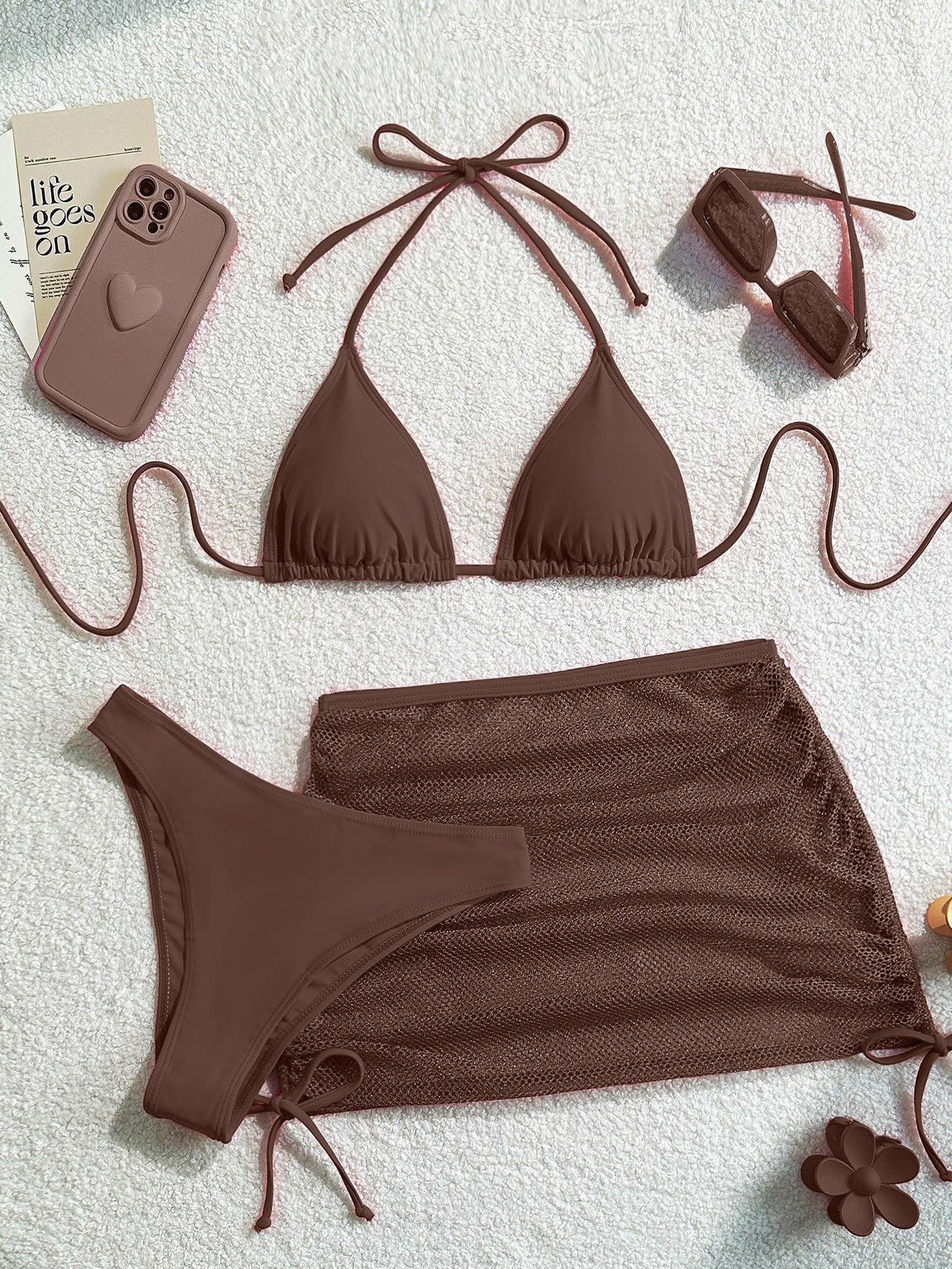 Ruched drawstring halter self tie 3 piece swimwear - Image 5
