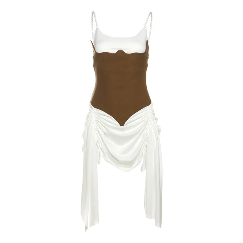 Ruched drawstring u neck cami mini dress