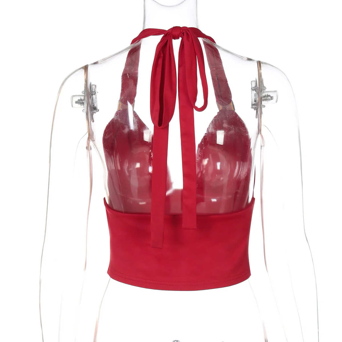Ruched halter self tie v neck backless top - Image 9