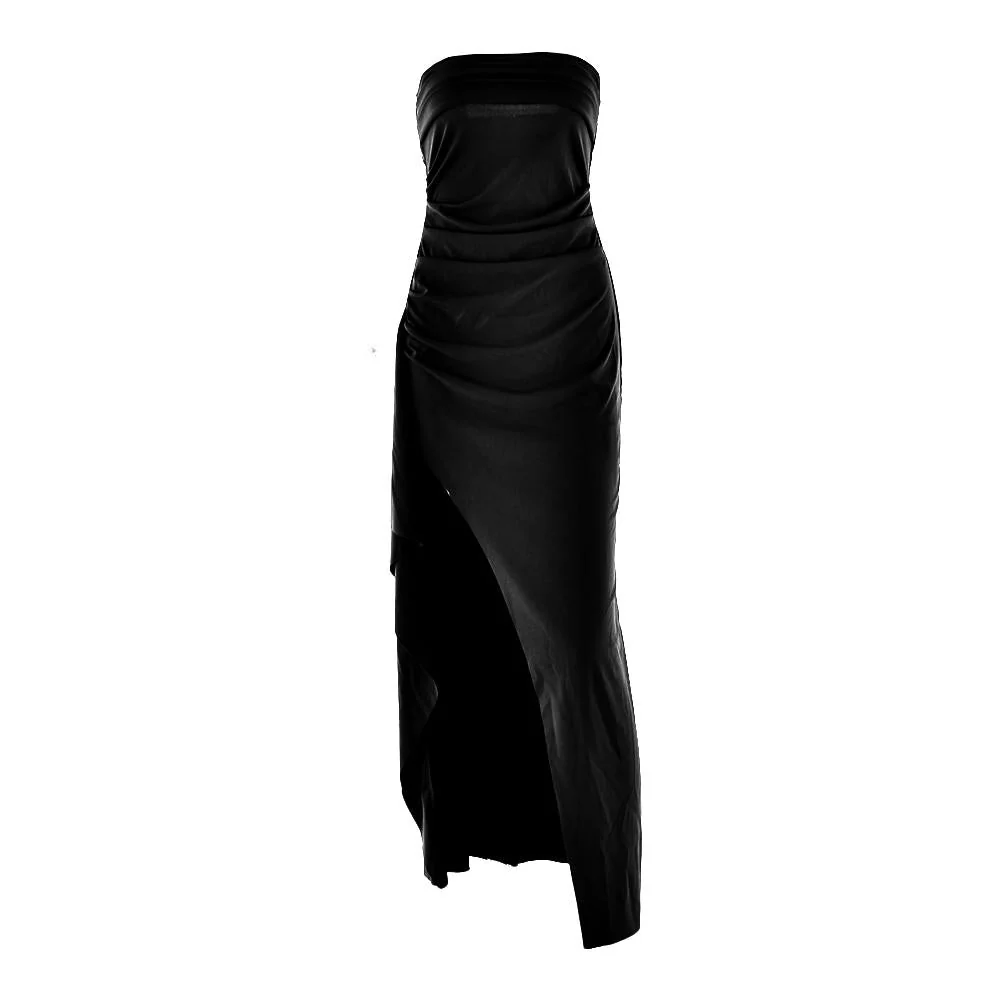 Ruched high slit irregular ruffle tube mini dress - Image 2