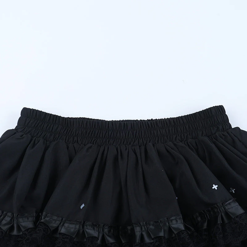 Ruched lace hem A line black mini skirt - Image 5
