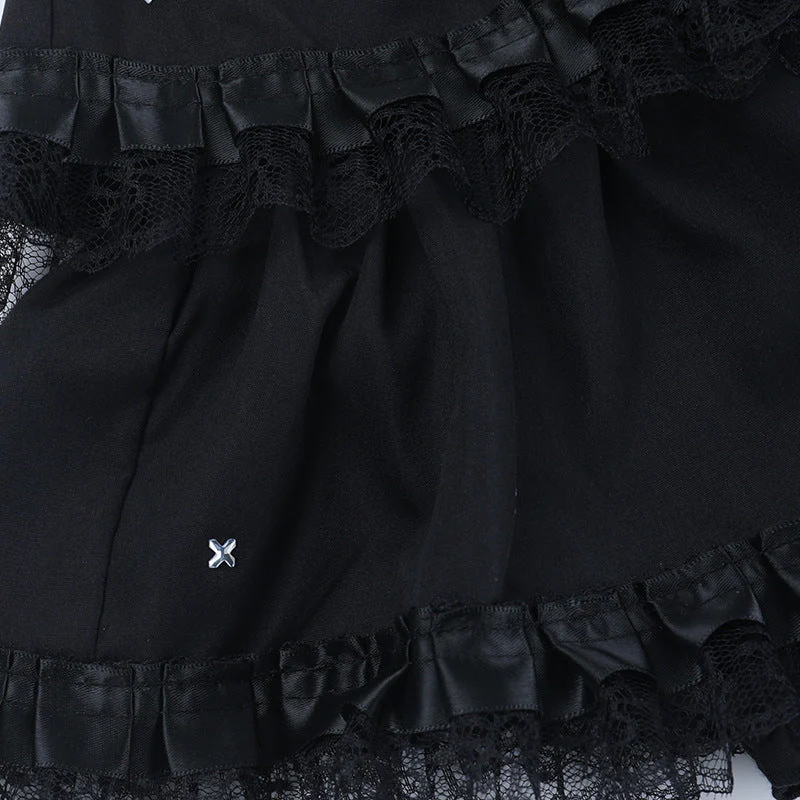 Ruched lace hem A line black mini skirt - Image 6